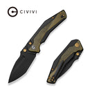 CIVIVI Wellmax Thumb Stud & Button Lock Knife Black Aluminum Handle With Polished Yellow Ultem Inlay (3.6" Black Stonewashed 14C28N Blade) C24008C - 2 - CIVIVI