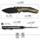 CIVIVI Wellmax Thumb Stud & Button Lock Knife Black Aluminum Handle With Polished Yellow Ultem Inlay (3.6" Black Stonewashed 14C28N Blade) C24008C-2 - CIVIVI