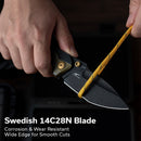 CIVIVI Wellmax Thumb Stud & Button Lock Knife Black Aluminum Handle With Polished Yellow Ultem Inlay (3.6" Black Stonewashed 14C28N Blade) C24008C-2 - CIVIVI