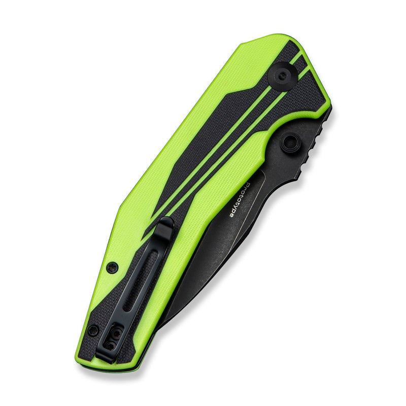 CIVIVI Wellmax Thumb Stud & Button Lock Knife Fluorescent Green & Black G10 Handle (3.6" Black Stonewashed 14C28N Blade) C24008A - Sample2