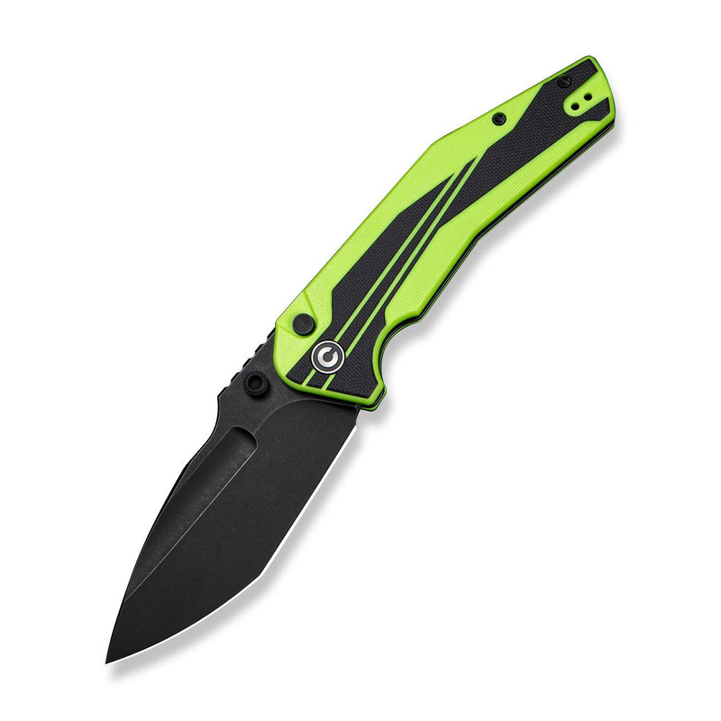 CIVIVI Wellmax Thumb Stud & Button Lock Knife Fluorescent Green & Black G10 Handle (3.6" Black Stonewashed 14C28N Blade) C24008A - Sample2