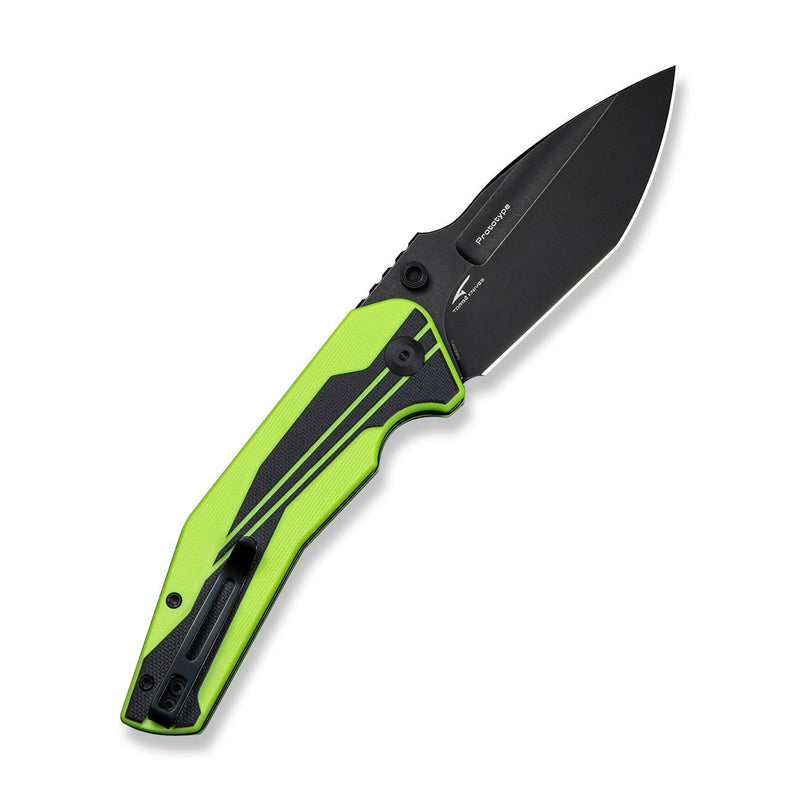 CIVIVI Wellmax Thumb Stud & Button Lock Knife Fluorescent Green & Black G10 Handle (3.6" Black Stonewashed 14C28N Blade) C24008A - Sample2