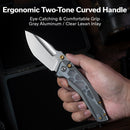 CIVIVI Wellmax Thumb Stud & Button Lock Knife Gray Aluminum Handle With Polished Clear Lexan Inlay (3.6" Satin Finished 14C28N Blade) C24008C-1 - CIVIVI