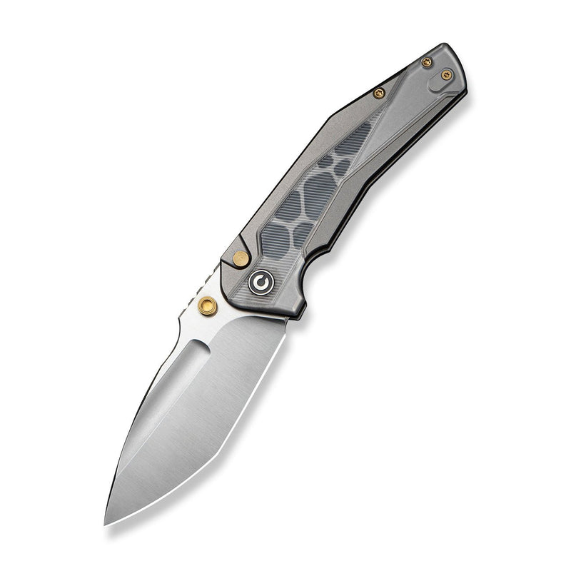 CIVIVI Wellmax Thumb Stud & Button Lock Knife Gray Aluminum Handle With Polished Clear Lexan Inlay (3.6" Satin Finished 14C28N Blade) C24008C - Sample2