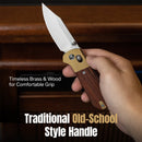 CIVIVI Yonder Clip Point Thumb Stud & Crossbar Lock Knife Guibourtia Wood Handle And Stonewashed Brass Bolsters (2.88" Satin Finished 14C28N Blade) C25026-1 - CIVIVI