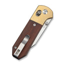 CIVIVI Yonder Clip Point Thumb Stud & Crossbar Lock Knife Guibourtia Wood Handle And Stonewashed Brass Bolsters (2.88" Satin Finished 14C28N Blade) C25026 - 1 - CIVIVI