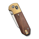 CIVIVI Yonder Clip Point Thumb Stud & Crossbar Lock Knife Guibourtia Wood Handle And Stonewashed Brass Bolsters (2.88" Satin Finished 14C28N Blade) C25026 - 1 - CIVIVI