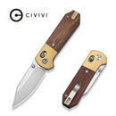 CIVIVI Yonder Clip Point Thumb Stud & Crossbar Lock Knife Guibourtia Wood Handle And Stonewashed Brass Bolsters (2.88" Satin Finished 14C28N Blade) C25026 - 1 - CIVIVI