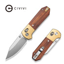 CIVIVI Yonder Clip Point Thumb Stud & Crossbar Lock Knife Stonewashed Brass & Guibourtia Wood Handle (2.88" Satin Finished 14C28N Blade) C25026 Sample1