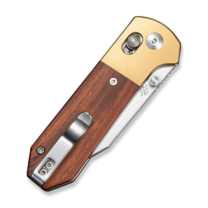 CIVIVI Yonder Clip Point Thumb Stud & Crossbar Lock Knife Stonewashed Brass & Guibourtia Wood Handle (2.88" Satin Finished 14C28N Blade) C25026 Sample1