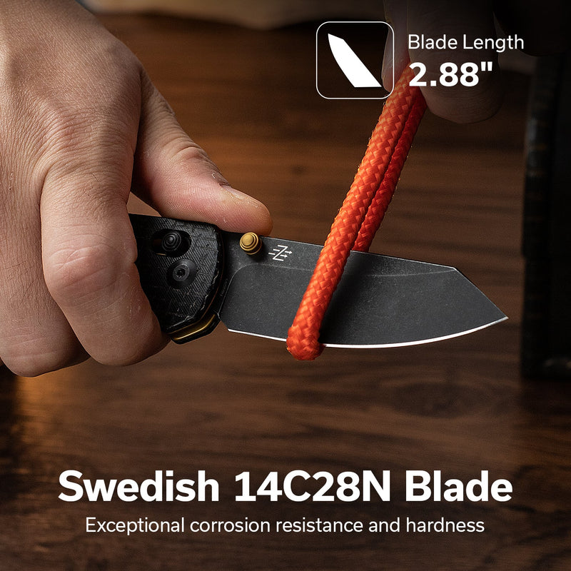 CIVIVI Yonder Thumb Stud & Crossbar Lock Knife Black Burlap Micarta Handle (2.88" Black Stonewashed 14C28N Blade) C23073B - 2