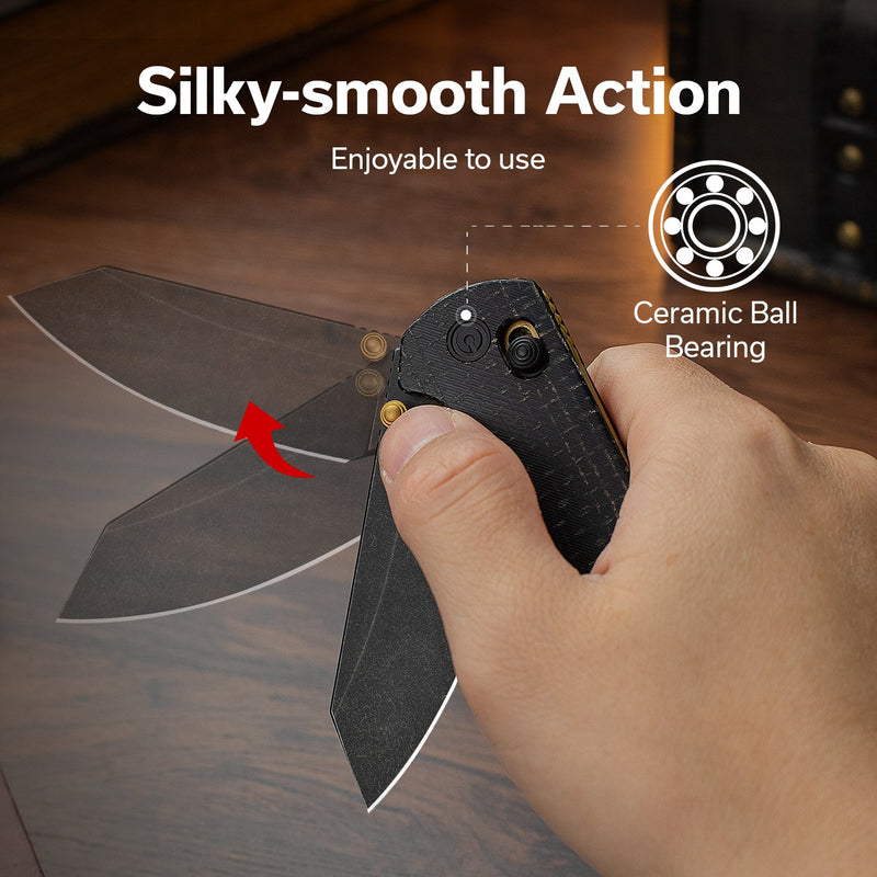 CIVIVI Yonder Thumb Stud & Crossbar Lock Knife Black Burlap Micarta Handle (2.88" Black Stonewashed 14C28N Blade) C23073B - 2