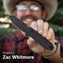 CIVIVI Yonder Thumb Stud & Crossbar Lock Knife Black Burlap Micarta Handle (2.88" Black Stonewashed 14C28N Blade) C23073B - 2