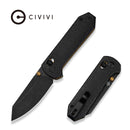 CIVIVI Yonder Thumb Stud & Crossbar Lock Knife Black Burlap Micarta Handle (2.88" Black Stonewashed 14C28N Blade) C23073B - 2