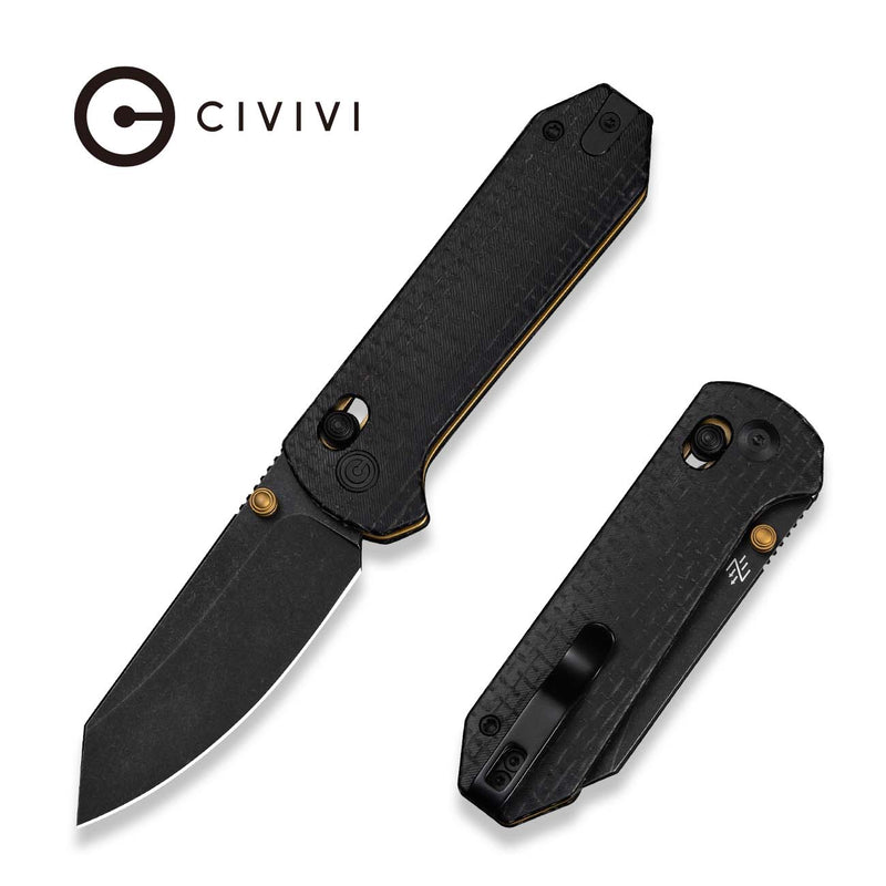 CIVIVI Yonder Thumb Stud & Crossbar Lock Knife Black Burlap Micarta Handle (2.88" Black Stonewashed 14C28N Blade) C23073B - 2