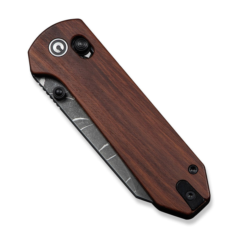CIVIVI Yonder Thumb Stud & Crossbar Lock Knife Guibourtia Wood Handle (2.88" New Damascus Blade with Jagged Pattern) C23073B - DS2