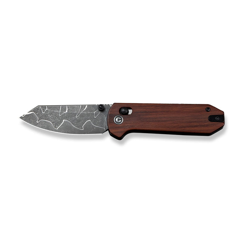 CIVIVI Yonder Thumb Stud & Crossbar Lock Knife Guibourtia Wood Handle (2.88" New Damascus Blade with Jagged Pattern) C23073B - DS2