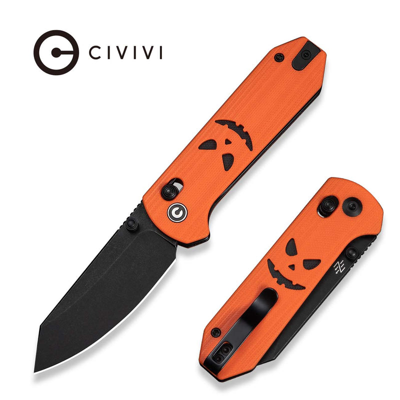 CIVIVI Yonder Thumb Stud & Crossbar Lock Knife Orange & Black G10 Handle (2.88" Black 14C28N Blade) C23073D - 1