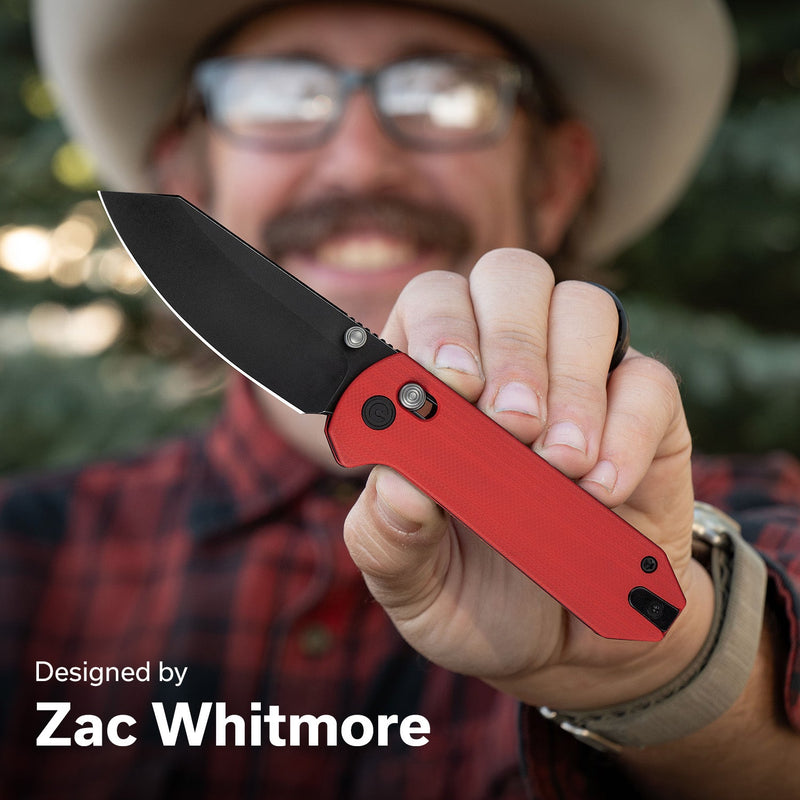 CIVIVI Yonder Thumb Stud & Crossbar Lock Knife Red G10 Handle (2.88" Black Stonewashed 14C28N Blade) C23073 - 2