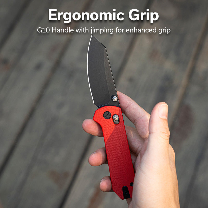 CIVIVI Yonder Thumb Stud & Crossbar Lock Knife Red G10 Handle (2.88" Black Stonewashed 14C28N Blade) C23073 - 2