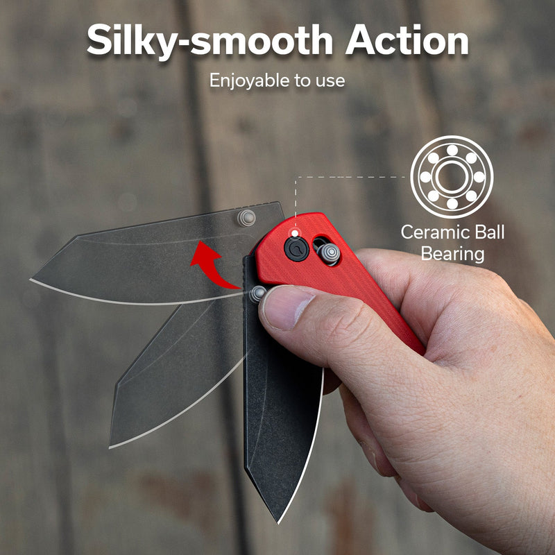 CIVIVI Yonder Thumb Stud & Crossbar Lock Knife Red G10 Handle (2.88" Black Stonewashed 14C28N Blade) C23073 - 2