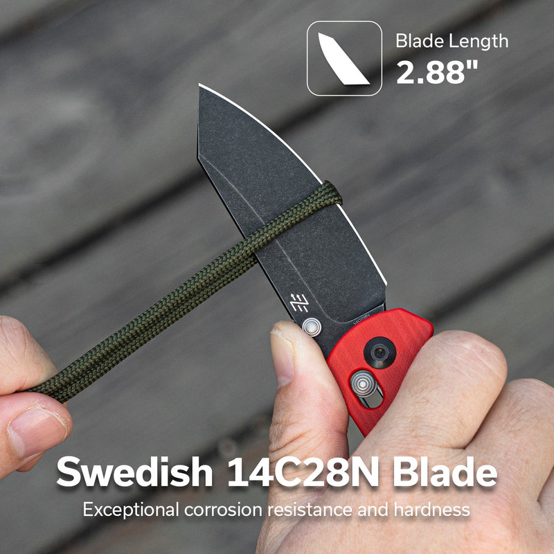 CIVIVI Yonder Thumb Stud & Crossbar Lock Knife Red G10 Handle (2.88" Black Stonewashed 14C28N Blade) C23073 - 2