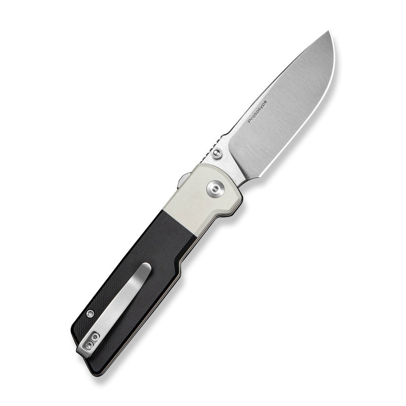 CIVIVI Zygon Flipper & Thumb Stud Knife Black / White G10 Handle (3.24" Satin Finished Nitro - V Blade) C25035 Sample1