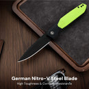 CIVIVI Brr15 Light Flipper Knife Black & Neon Green G10 Handle (3.2" Black Stonewashed Nitro-V Blade) C25063-2
