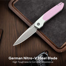 CIVIVI Brr15 Light Flipper Knife White & Powder Pink G10 Handle (3.2" Satin Finished Nitro-V Blade) C25063-3