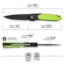 CIVIVI Brr15 Light Flipper Knife Black & Neon Green G10 Handle (3.2" Black Stonewashed Nitro-V Blade) C25063-2