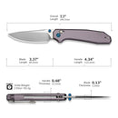 CIVIVI ELITE Tessera Thumb Stud & Crossbar Lock Knife Diamond Patterned Purple Aluminum Handle (3.37" Satin Finished CPM S35VN Blade) CE26029-2