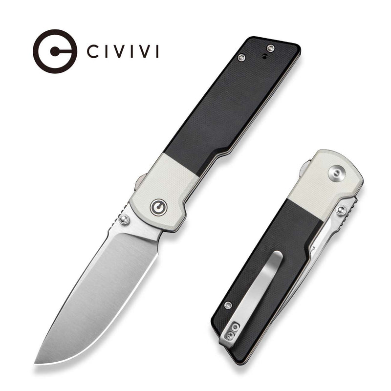 CIVIVI Zygon Flipper & Thumb Stud Knife Black / White G10 Handle (3.24" Satin Finished Nitro-V Blade) C25035 Sample1