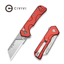 CIVIVI Pulsara Utility Flipper & Button Lock Knife Red Aluminum Handle (2.44" Stonewashed S/S Blade Holder & Plain 6Cr13 Blade) C24041F-2