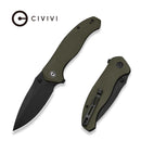 CIVIVI Vyrent Flipper & Thumb Stud Knife Olive Canvas Micarta Contoured Handle (3.48" Black Stonewashed Nitro-X7 Blade) C25037-2