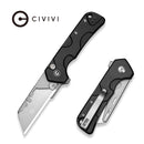 CIVIVI Pulsara Utility Flipper & Button Lock Knife Black Aluminum Handle (2.44" Stonewashed S/S Blade Holder & Plain 6Cr13 Blade) C24041F-1