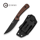 CIVIVI Carveth Hunting Fixed Blade Knife Guibourtia Wood Handle (3.59" Black Stonewashed AEB-L Blade) C25040-3, With 1PC Black Lanyard, Black Kydex Sheath & T-Clip