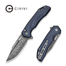 CIVIVI Zelthara Flipper & Button Lock Knife Dark Blue Aluminum Handle (3.3" Damascus Blade) C25076-DS1