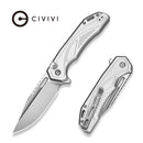 CIVIVI Zelthara Flipper & Button Lock Knife Silver Aluminum Handle (3.3" Satin Finished 14C28N Blade) C25076-3