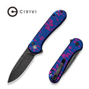 CIVIVI Button Lock Elementum II Flipper Knife Blue / Purple Aluminum Handle (2.96" Black Stonewashed With Etching Pattern Nitro-V Blade) C18062PD-2026 BSW