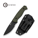 CIVIVI Pending Fixed Blade Knife OD Green G10 Handle (3.76" Black Stonewashed 14C28N Blade) C25053 Sample1, With 1PC Black Kydex Sheath & T-Clip