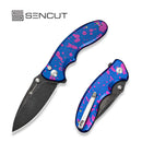 CIVIVI Qubit Button Lock & Thumb Stud Knife Blue / Purple Aluminum Handle (2.98" Black Stonewashed With Etching Pattern 14C28N Blade) C22030E-2026 BSW