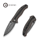 CIVIVI Vyrent Flipper & Thumb Stud Knife Black, Tan & Orange G10 Contoured Handle (3.48" Damascus Blade) C25037B-DS1