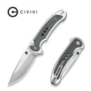 CIVIVI Reveal Flipper & Thumb Stud & Button Lock  Knife Gray Aluminum Handle With Micarta Inlay (3.37"" Satin Finished 14C28N Blade) C25108 Sample1