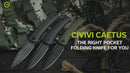 CIVIVI Caetus Flipper Knife Black Burlap Micarta Handle (3.48" Black Stonewashed 14C28N Blade) C21025C-2