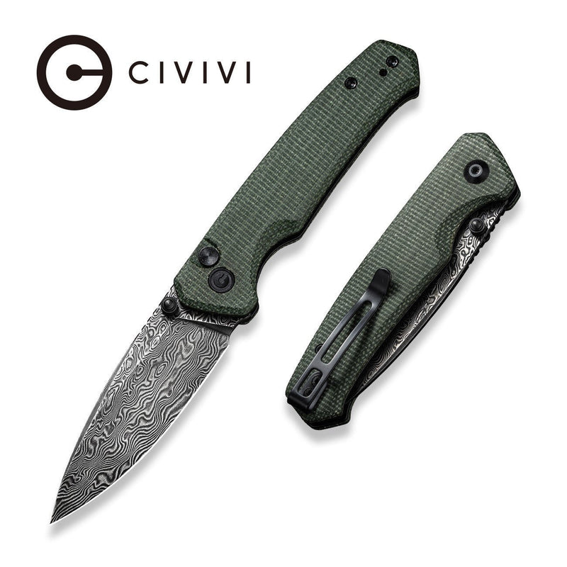 CIVIVI Altus Button Lock And Thumb Stud Knife Micarta Handle (2.97" Damascus Blade) C20076-DS1