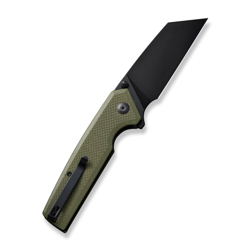 CIVIVI Amirite Flipper & Button Lock & Thumb Stud Knife OD Green Coarse G10 Handle (3.48" Black Nitro-V Blade) C23028-3