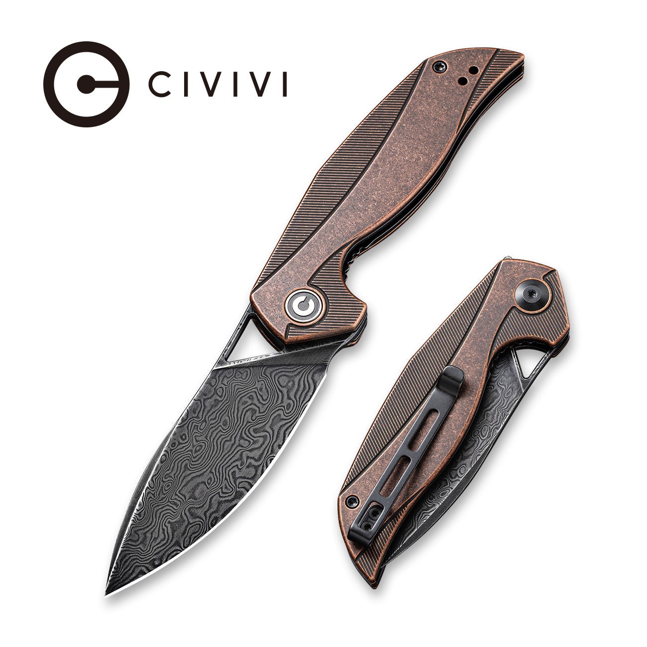 CIVIVI Anthropos Flipper Knife Copper Handle Damascus Blade