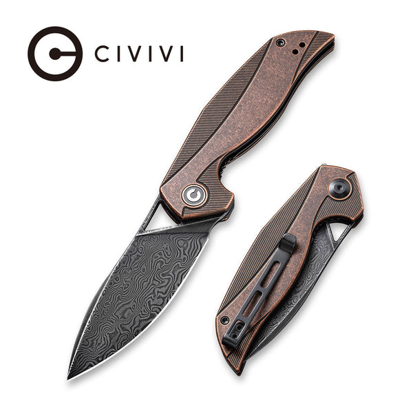 CIVIVI Anthropos Flipper Knife Copper Handle Damascus Blade
