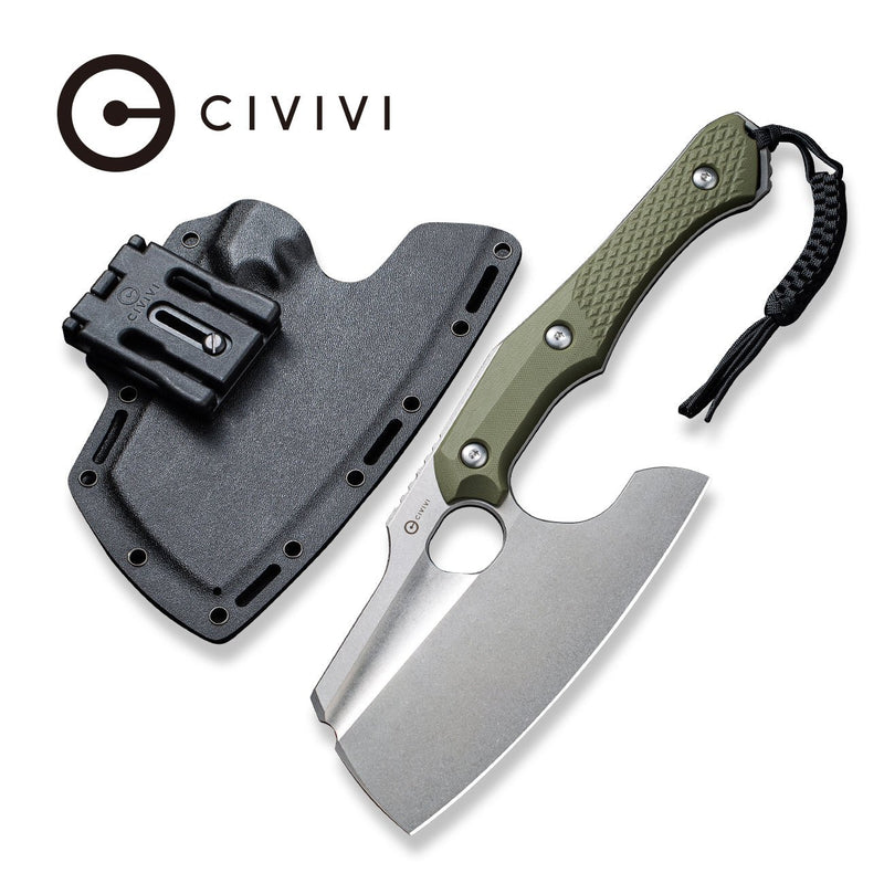 CIVIVI Aratra Fixed Blade Knife Diamond Patterned OD Green G10 Handle (7.32" Stonewashed D2 Blade) C21041-2 | CIVIVI