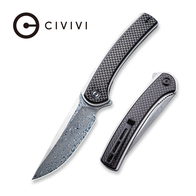 CIVIVI Asticus Flipper Knife Carbon Fiber Overlay On G10 Handle (3.80" Damascus Blade) - CIVIVI